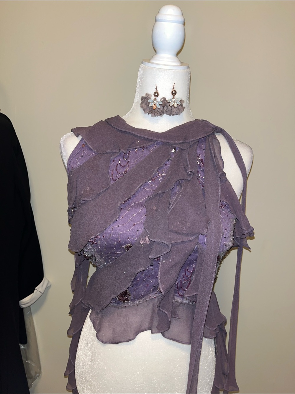 Women's Lavender Ruffle-Trim Sequin racerback top size M